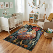 Fiery Tiger Portrait Area Rug, Dark Jungle Animal Carpet, Bold Room Decor – design close-up
