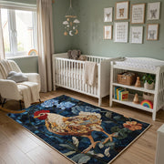 Regal Lion Portrait Area Rug, Dark Floral Animal Carpet, Vintage Room Decor – alternate room view