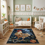 Regal Lion Portrait Area Rug, Dark Floral Animal Carpet, Vintage Room Decor – pattern detail