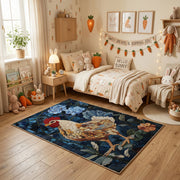 Regal Lion Portrait Area Rug, Dark Floral Animal Carpet, Vintage Room Decor – texture view