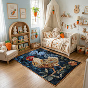 Regal Lion Portrait Area Rug, Dark Floral Animal Carpet, Vintage Room Decor – bedroom styling