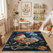 Regal Lion Portrait Area Rug, Dark Floral Animal Carpet, Vintage Room Decor – playroom styling