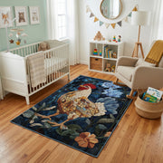 Regal Lion Portrait Area Rug, Dark Floral Animal Carpet, Vintage Room Decor – living room view