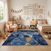 Blue Shark Ocean Area Rug, Marine Animal Carpet, Adventure Kids Room Decor – full rug view