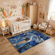 Blue Shark Ocean Area Rug, Marine Animal Carpet, Adventure Kids Room Decor – angled room view