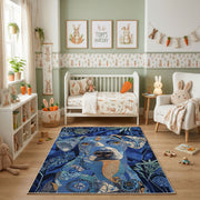 Blue Shark Ocean Area Rug, Marine Animal Carpet, Adventure Kids Room Decor – pattern detail
