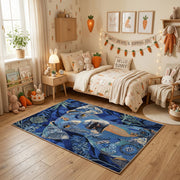 Blue Shark Ocean Area Rug, Marine Animal Carpet, Adventure Kids Room Decor – texture view