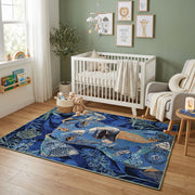 Blue Shark Ocean Area Rug, Marine Animal Carpet, Adventure Kids Room Decor – design close-up