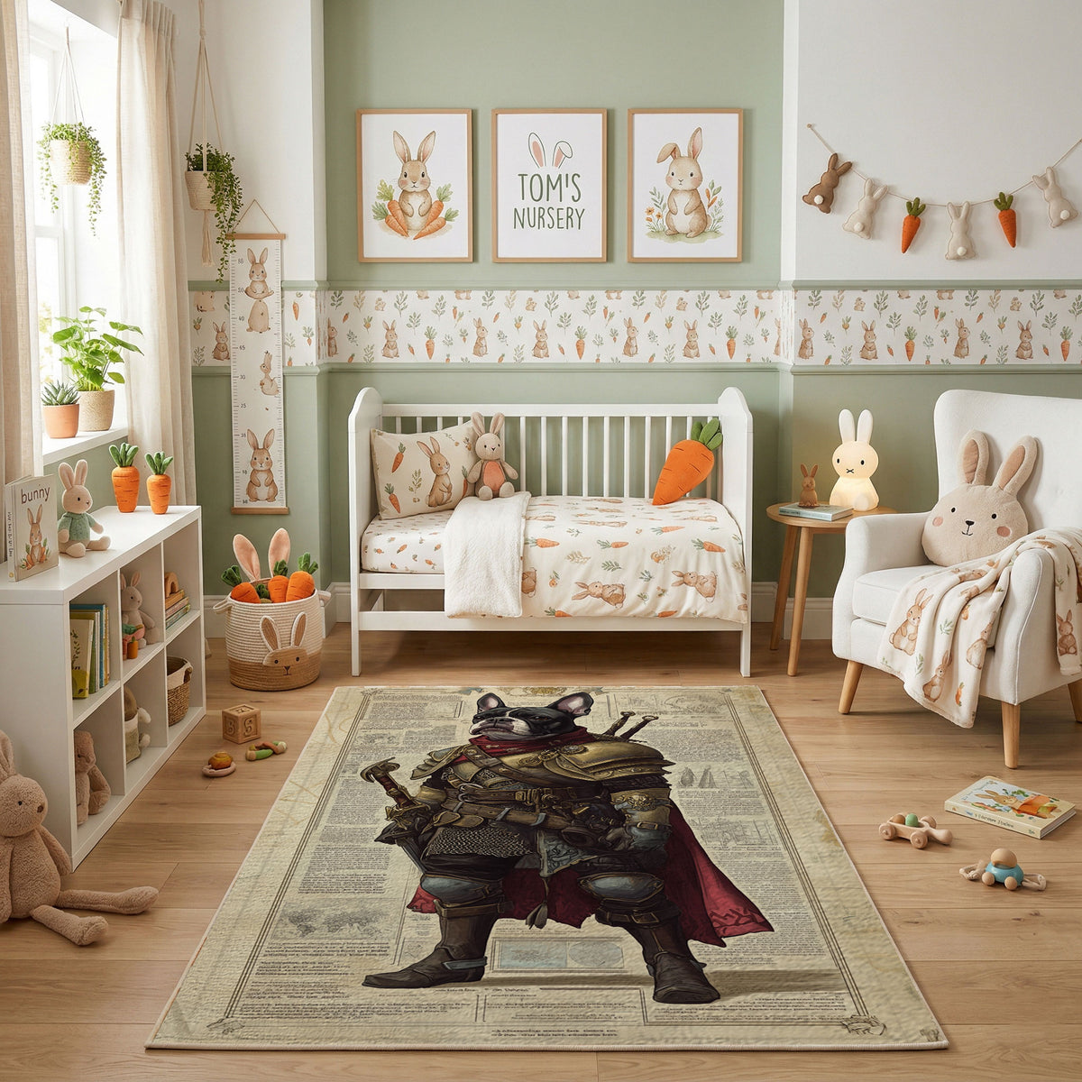 Medieval Bear Knight Area Rug, Rustic Fantasy Animal Carpet, Adventure Decor – featured room view