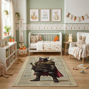 Medieval Bear Knight Area Rug, Rustic Fantasy Animal Carpet, Adventure Decor – featured room view