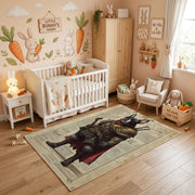 Medieval Bear Knight Area Rug, Rustic Fantasy Animal Carpet, Adventure Decor – angled room view