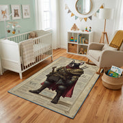 Medieval Bear Knight Area Rug, Rustic Fantasy Animal Carpet, Adventure Decor – living room view