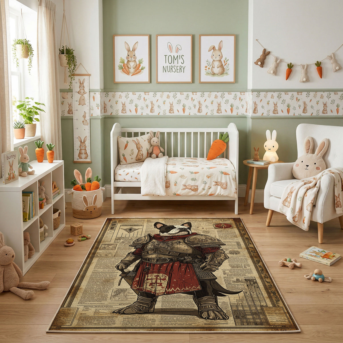 Medieval Bear Warrior Area Rug, Vintage Fantasy Animal Carpet, Rustic Decor – featured room view