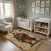 Medieval Bear Warrior Area Rug, Vintage Fantasy Animal Carpet, Rustic Decor – alternate room view