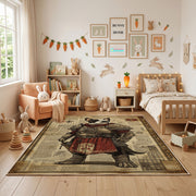 Medieval Bear Warrior Area Rug, Vintage Fantasy Animal Carpet, Rustic Decor – full rug view