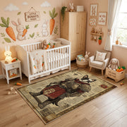 Medieval Bear Warrior Area Rug, Vintage Fantasy Animal Carpet, Rustic Decor – angled room view