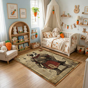 Medieval Bear Warrior Area Rug, Vintage Fantasy Animal Carpet, Rustic Decor – texture view
