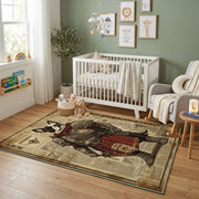 Medieval Bear Warrior Area Rug, Vintage Fantasy Animal Carpet, Rustic Decor – design close-up