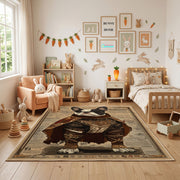 Regal Bear King Area Rug, Medieval Animal Carpet, Rustic Fantasy Room Decor – full rug view