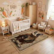 Regal Bear King Area Rug, Medieval Animal Carpet, Rustic Fantasy Room Decor – angled room view