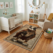 Regal Bear King Area Rug, Medieval Animal Carpet, Rustic Fantasy Room Decor – design close-up