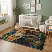 Colorful Abstract Tiger Area Rug, Artistic Jungle Animal Carpet, Modern Decor – design close-up