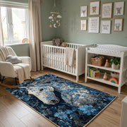 Moonlit Wolf Pack Area Rug, Blue Forest Animal Carpet, Rustic Room Decor – alternate room view