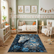 Moonlit Wolf Pack Area Rug, Blue Forest Animal Carpet, Rustic Room Decor – pattern detail