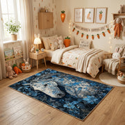 Moonlit Wolf Pack Area Rug, Blue Forest Animal Carpet, Rustic Room Decor – texture view