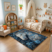 Moonlit Wolf Pack Area Rug, Blue Forest Animal Carpet, Rustic Room Decor – bedroom styling