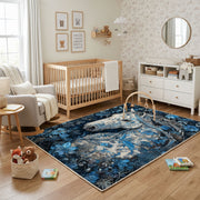 Moonlit Wolf Pack Area Rug, Blue Forest Animal Carpet, Rustic Room Decor – living room view