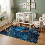 Mystic Blue Deer Area Rug, Enchanted Forest Animal Carpet, Fantasy Decor – alternate room view