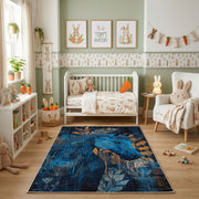 Mystic Blue Deer Area Rug, Enchanted Forest Animal Carpet, Fantasy Decor – pattern detail