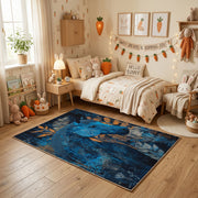 Mystic Blue Deer Area Rug, Enchanted Forest Animal Carpet, Fantasy Decor – texture view