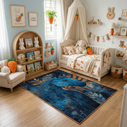 Mystic Blue Deer Area Rug, Enchanted Forest Animal Carpet, Fantasy Decor – bedroom styling