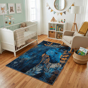 Mystic Blue Deer Area Rug, Enchanted Forest Animal Carpet, Fantasy Decor – design close-up
