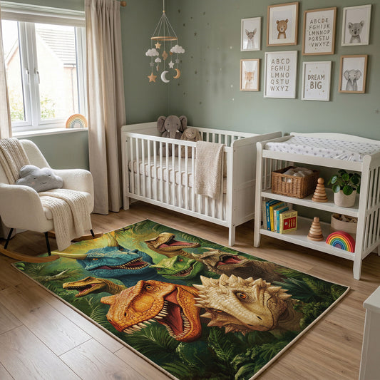 Tiger Cub Jungle Area Rug, Green Tropical Animal Carpet, Kids Room Decor – featured room view