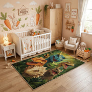 Tiger Cub Jungle Area Rug, Green Tropical Animal Carpet, Kids Room Decor – angled room view