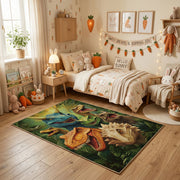 Tiger Cub Jungle Area Rug, Green Tropical Animal Carpet, Kids Room Decor – texture view