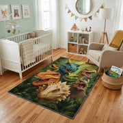 Tiger Cub Jungle Area Rug, Green Tropical Animal Carpet, Kids Room Decor – design close-up