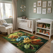 Tropical Parrot Jungle Area Rug, Green Bird Carpet, Nature Room Decor – alternate room view