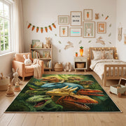 Tropical Parrot Jungle Area Rug, Green Bird Carpet, Nature Room Decor – full rug view