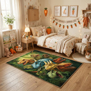 Tropical Parrot Jungle Area Rug, Green Bird Carpet, Nature Room Decor – pattern detail