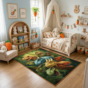 Tropical Parrot Jungle Area Rug, Green Bird Carpet, Nature Room Decor – texture view