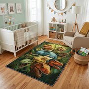 Tropical Parrot Jungle Area Rug, Green Bird Carpet, Nature Room Decor – living room view