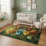 Tropical Parrot Jungle Area Rug, Green Bird Carpet, Nature Room Decor – design close-up
