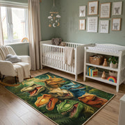 Dinosaur Family Jungle Area Rug, Green Prehistoric Carpet, Playroom Decor – alternate room view