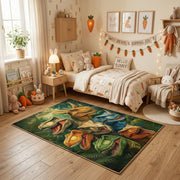 Dinosaur Family Jungle Area Rug, Green Prehistoric Carpet, Playroom Decor – texture view
