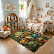 Dinosaur Family Jungle Area Rug, Green Prehistoric Carpet, Playroom Decor – bedroom styling