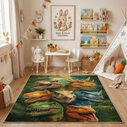 Dinosaur Family Jungle Area Rug, Green Prehistoric Carpet, Playroom Decor – playroom styling